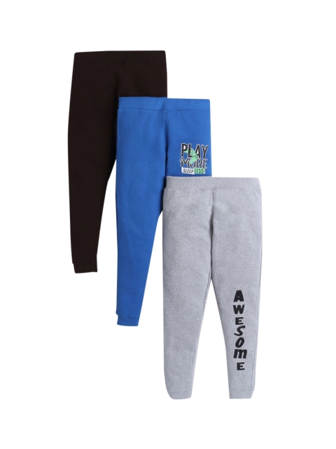 

Hopscotch Boys Pack Of 3 Grey Printed Pure Cotton Joggers