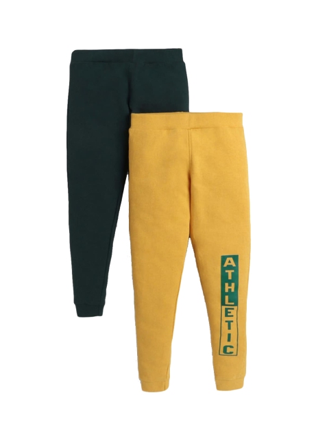 

Hopscotch Boys Pack Of 2 Yellow & Green Solid Pure Cotton Joggers