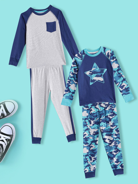 

mothercare Pack of 2 Pure Cotton T-shirt & Trousers, Blue