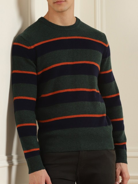 

HACKETT LONDON Men Navy Blue & Green Striped Pullover