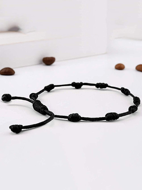 

Yellow Chimes Unisex Black Wraparound Nylon Adjustable Knotted Design Bracelet