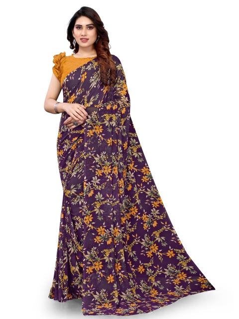 

KALINI Violet & Multicoloured Floral Bagh Faux Georgette Saree