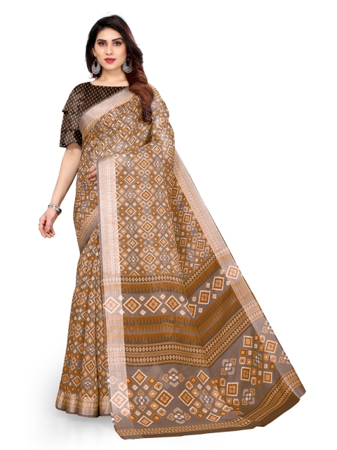 

KALINI Brown & Off White Chiffon Saree