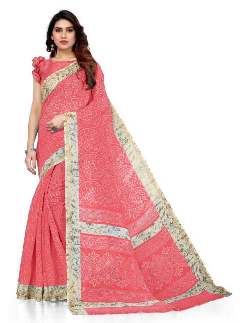 

KALINI Pink & White Bandhani Printed Saree