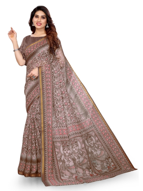 

KALINI Pink & Brown Ethnic Motifs Zari Bagh Saree