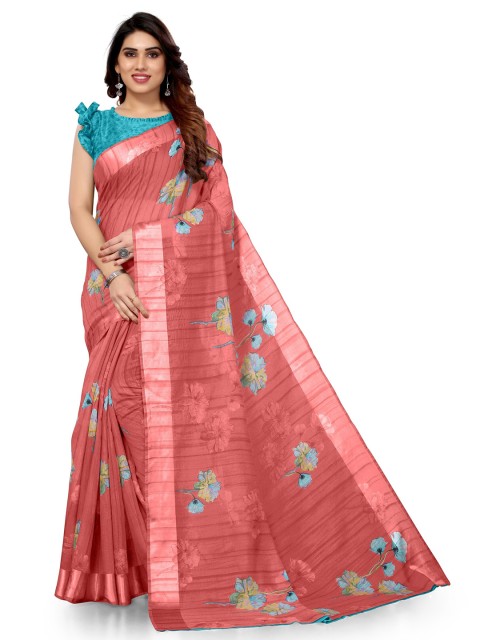 

KALINI Red & Turquoise Blue Floral Bagh Saree