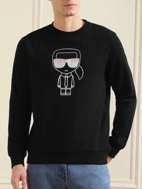 

LAGERFELD Men Black Printed Cotton Sweatshirt