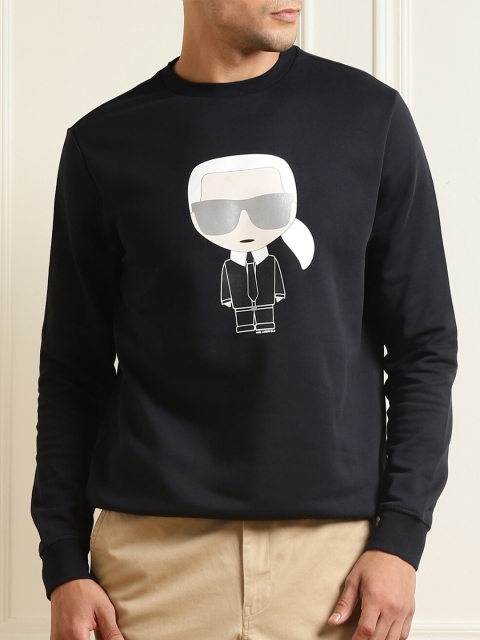 

LAGERFELD Men Navy Blue Printed Pure Cotton Sweatshirt