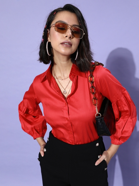 

Cation Women Gorgeous Red Solid Boxy Shirt