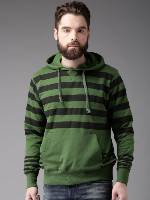 

Moda Rapido Green & Black Striped Hooded Sweatshirt