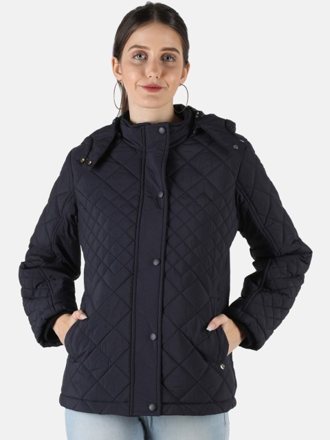 

Monte Carlo Women Navy Blue Cotton Hooded Lightweight Quilted Jacket