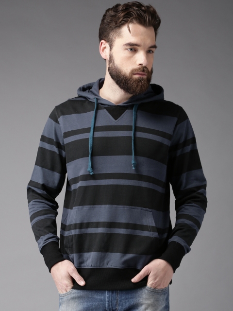 

Moda Rapido Black & Charcoal Grey Striped Hooded Sweatshirt