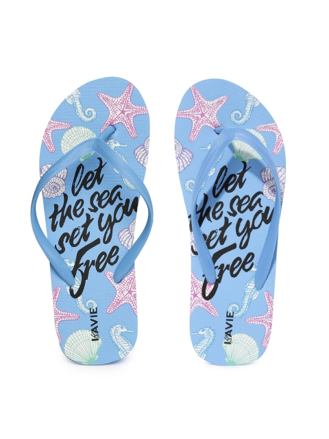 

Lavie Women Blue Printed Heeled Flip-Flops