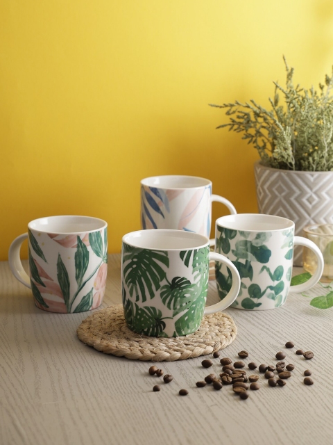 

House Of Accessories Multicoloured & Green Floral Printed Ceramic Glossy Mugs, Multi