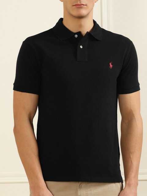 

Polo Ralph Lauren Men Black Pure Cotton Polo Collar T-shirt