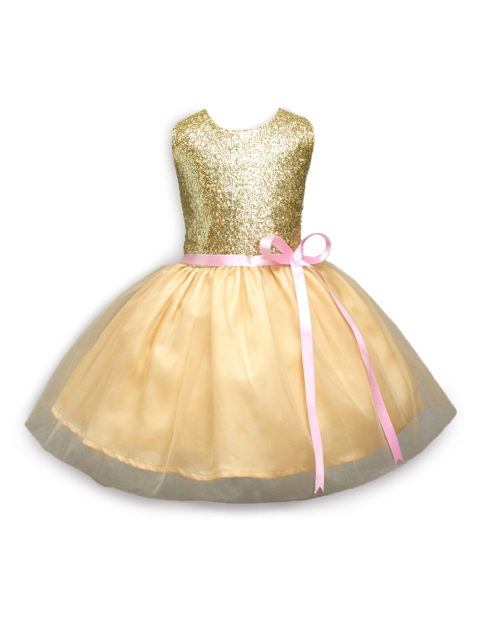 

Hopscotch Gold-Toned Sequinned Embellished Fit & Flare Dress