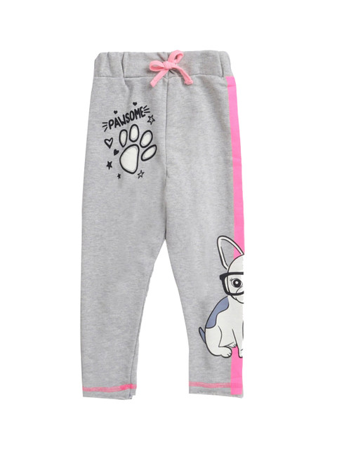 

Hopscotch Girls Grey & Pink Printed Track Pants