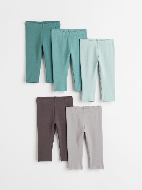 

H&M Girls Grey & Turquoise Blue 5-pack jersey leggings