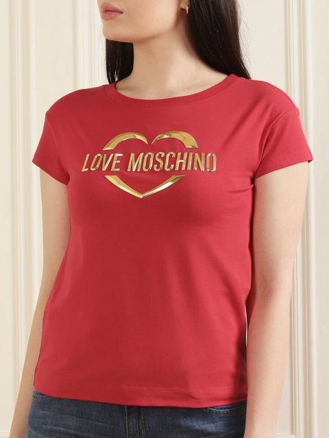 

LOVE MOSCHINO Women Red Brand Logo Print Cotton Top