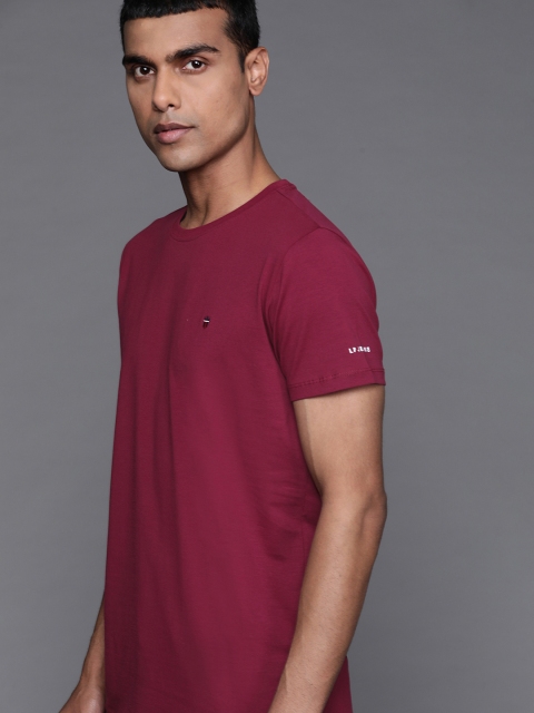 

Louis Philippe Jeans Men Maroon Solid Slim Fit T-shirt