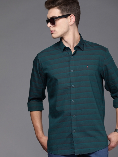 

Louis Philippe Sport Men Teal Green Striped Slim Fit Pure Cotton Casual Shirt