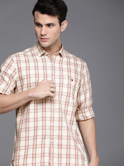 

Louis Philippe Sport Men Beige Slim Fit Tartan Checks Opaque Pure Cotton Casual Shirt