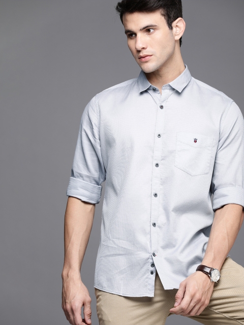 

Louis Philippe Sport Men Grey Slim Fit Micro Checks Opaque Pure Cotton Casual Shirt