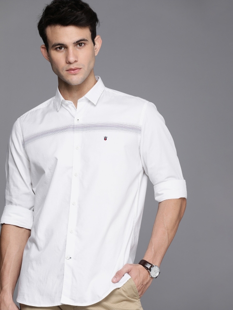 

Louis Philippe Sport Men White Slim Fit Solid Opaque Pure Cotton Shirt with Chest Stripes