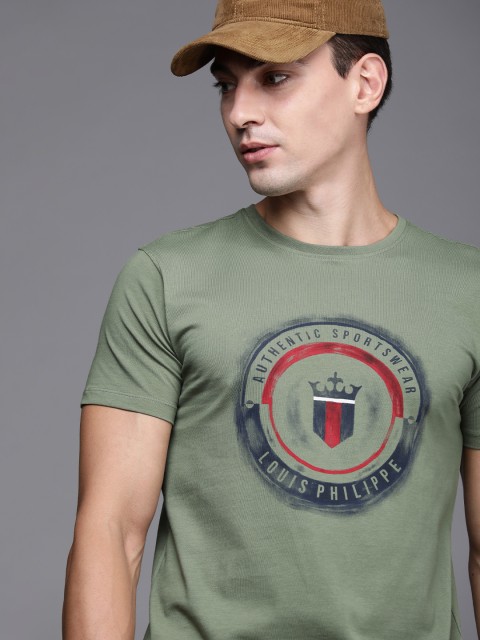 

Louis Philippe Sport Men Olive Green Brand Logo Printed T-shirt