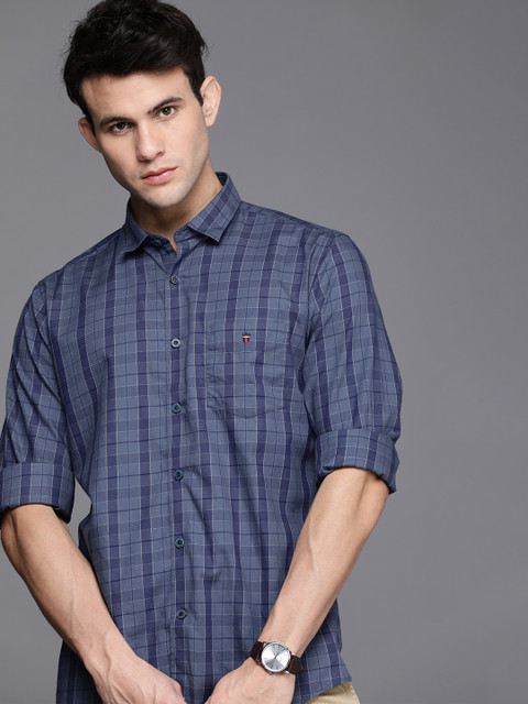 

Louis Philippe Sport Men Blue Slim Fit Tartan Checks Opaque Pure Cotton Casual Shirt
