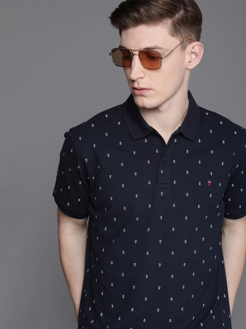 

Louis Philippe Sport Men Navy Blue & White Printed Polo Collar Slim Fit T-shirt