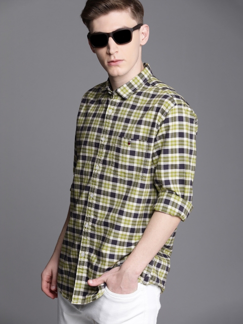 

Louis Philippe Jeans Men Olive Green & Blue Slim Fit Checked Casual Shirt
