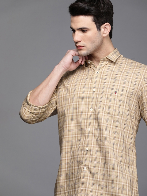 

Louis Philippe Sport Men Nude-Coloured & Blue Slim Fit Checked Casual Shirt