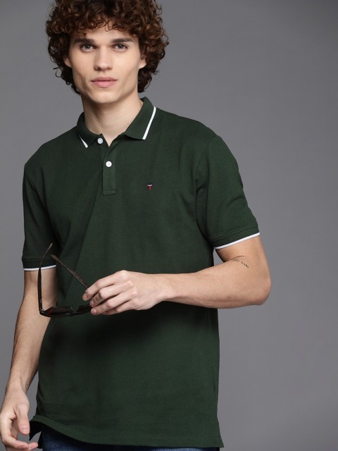 

Louis Philippe Jeans Men Green Polo Collar Pure Cotton Slim Fit T-shirt