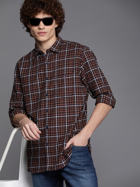 

Louis Philippe Jeans Men Rust & Blue Slim Fit Checked Casual Shirt