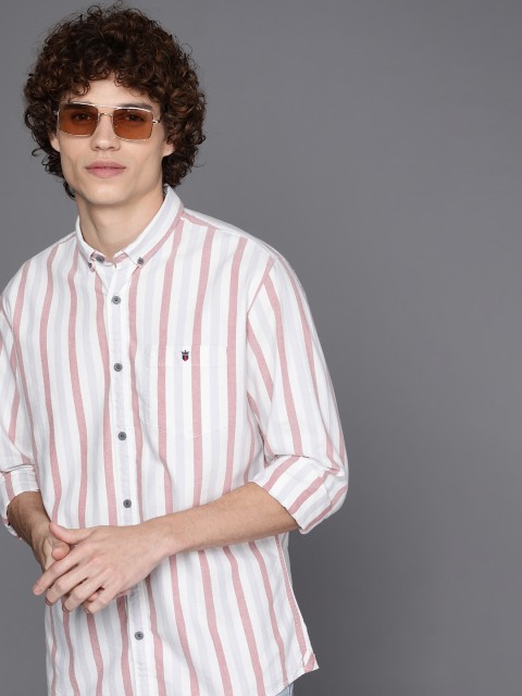 

Louis Philippe Jeans Men White & Pink Slim Fit Striped Casual Shirt