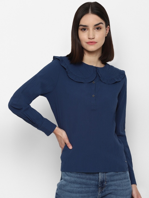 

Allen Solly Woman Navy Blue Peter Pan Collar Top