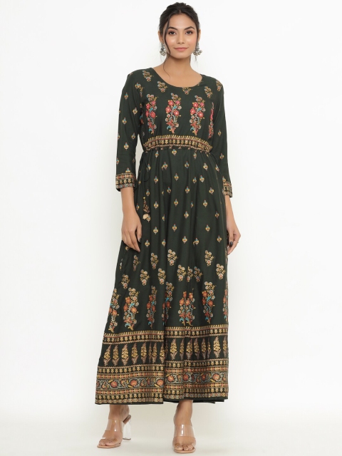 

DIVYANK Women Green Ethnic Motifs Printed Flared Sleeves Gotta Patti Anarkali Kurta