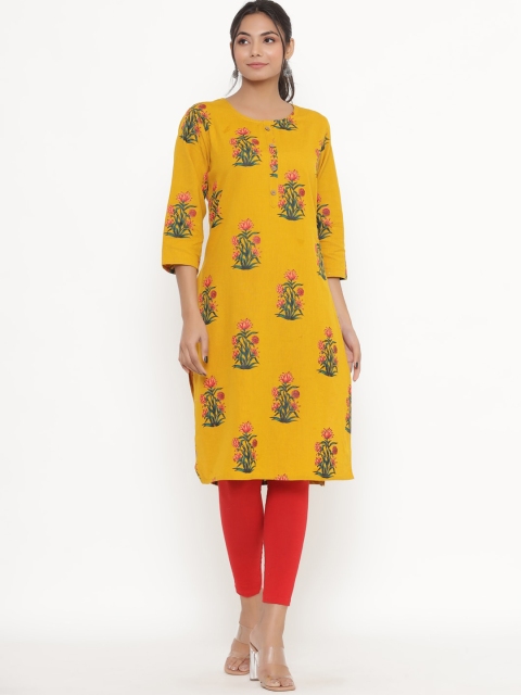 

DIVYANK Women Yellow Ethnic Motifs Printed Thread Work Kurta