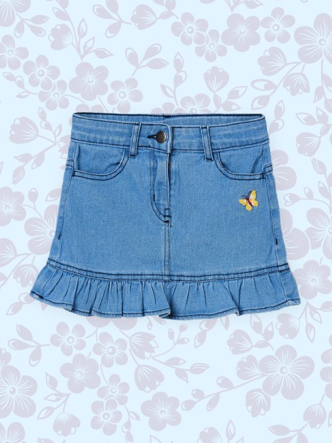

max Girls Blue Solid Pure Cotton Straight Skirt