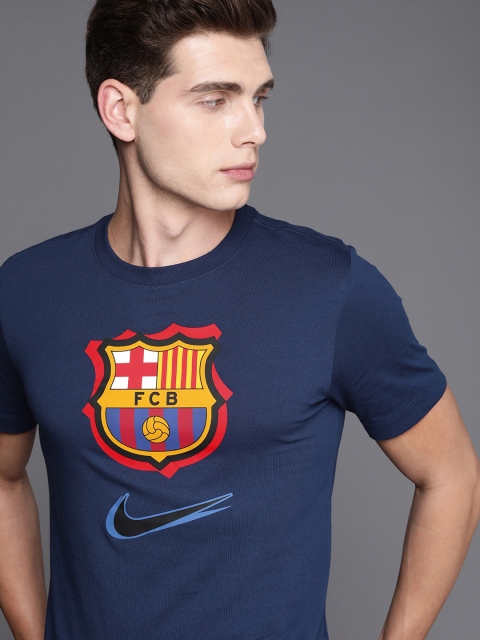 

Nike Men Blue Sports Printed Round-Neck FC BARCELONA Pure Cotton T-shirt