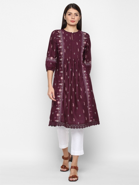

Allen Solly Woman Women Purple & White Ethnic Motifs Printed A-line Kurta