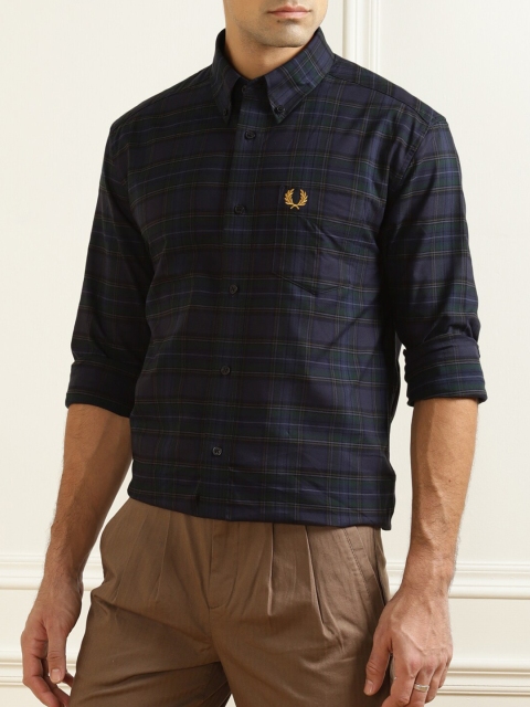 

Fred Perry Men Navy Blue Tartan Checked Cotton Regular Fit Casual Shirt
