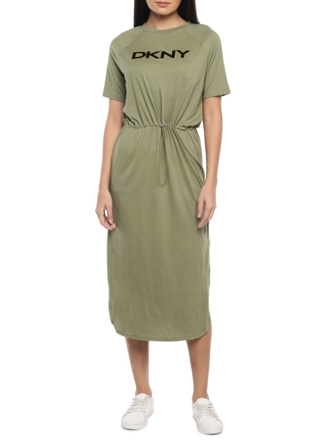 

DKNY Olive Green Printed T-shirt Midi Dress