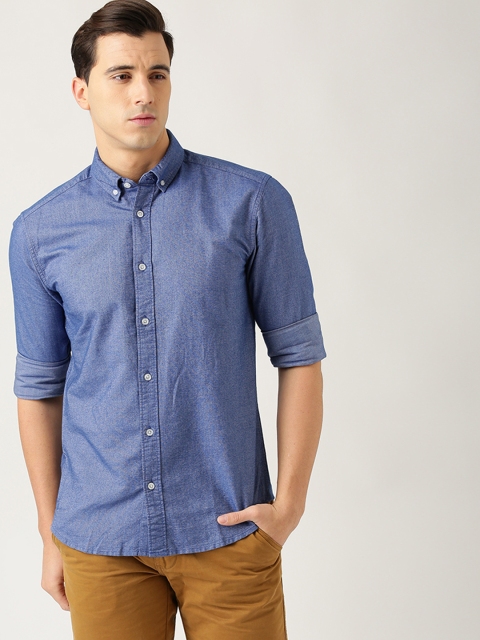 

ESPRIT Men Blue Slim Fit Solid Chambray Shirt