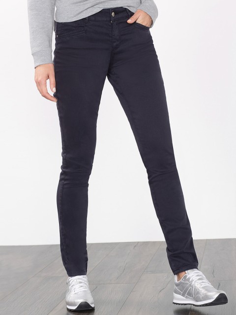 

ESPRIT Women Navy Solid Slim Flat-Front Trousers, Navy blue