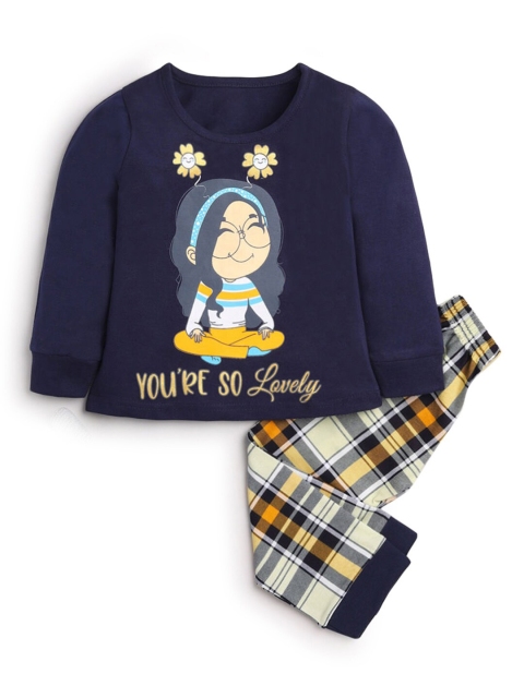 

Hopscotch Girls Blue & White Printed Night suit