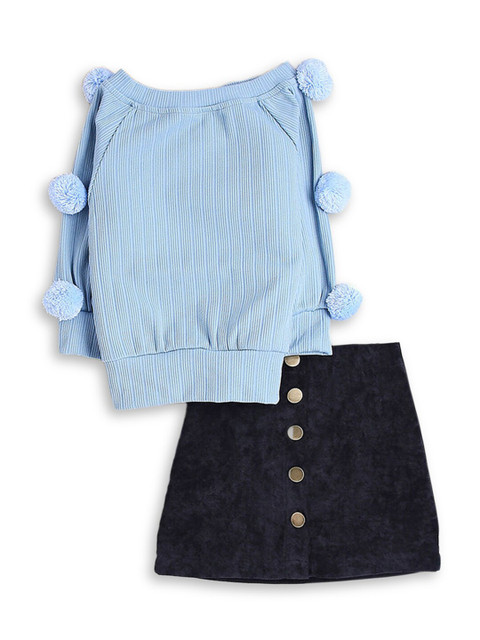 

Hopscotch Girls Blue And Black Top with Skirt