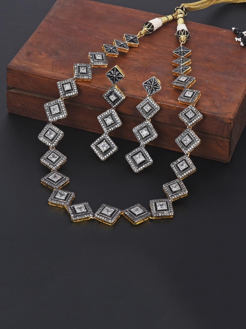 

Tistabene White Traditional Black Enamelled Square Shaped Single Line Necklace Set