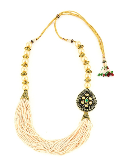 

Tistabene Gold-Plated White & Green Stone-Studded & Beaded Jewellery Set